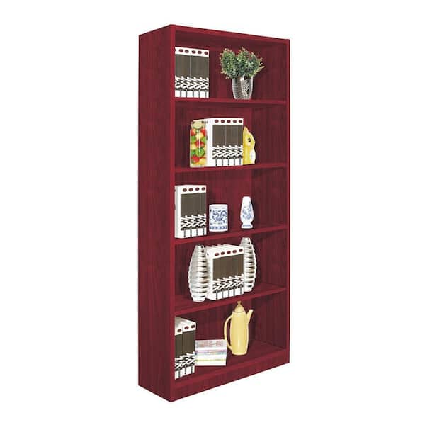 Benjara Guvo 70.75 in. Tall Red Mahogany Brown Wood 5-Shelves Bookcase with Raised Platform