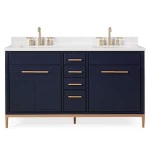 Beatrice 60 in. W x 22 in. D x 35 in. H Bathroom Vanity in Navy Blue Color with White Quartz Top