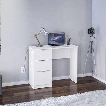 Bristol 35 in. Rectangular White 3 Drawer Writing Desk