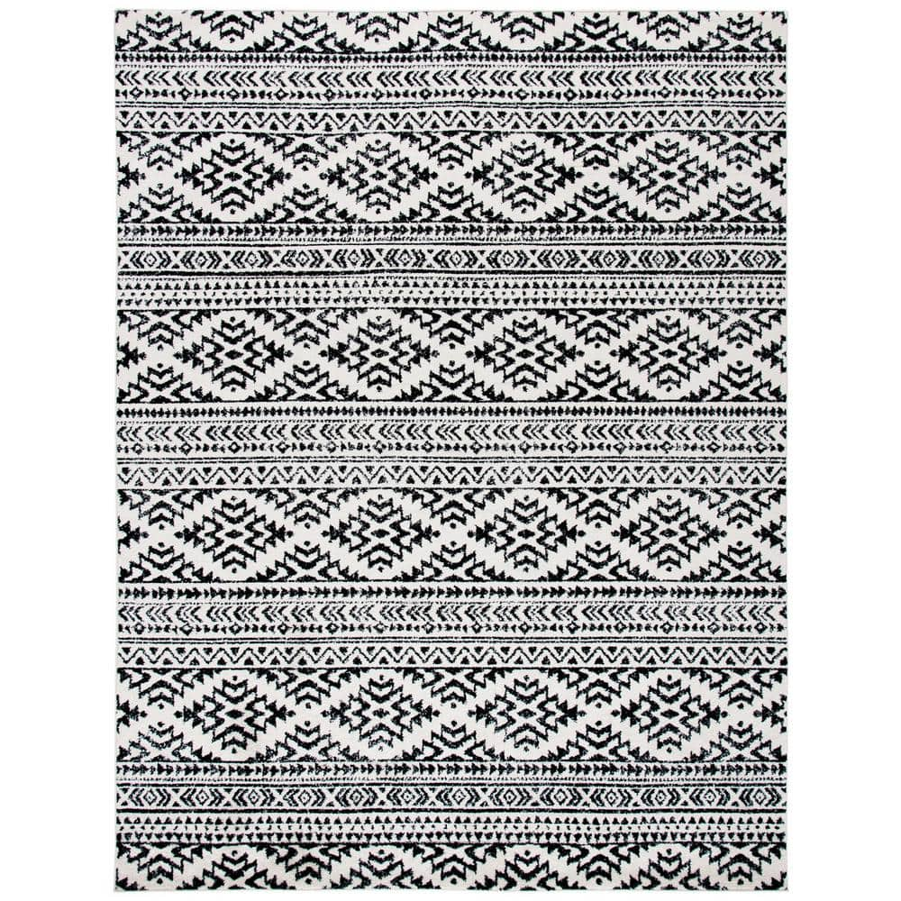 SAFAVIEH Tulum Ivory/Black 8 ft. x 10 ft. Striped Tribal Geometric Area Rug