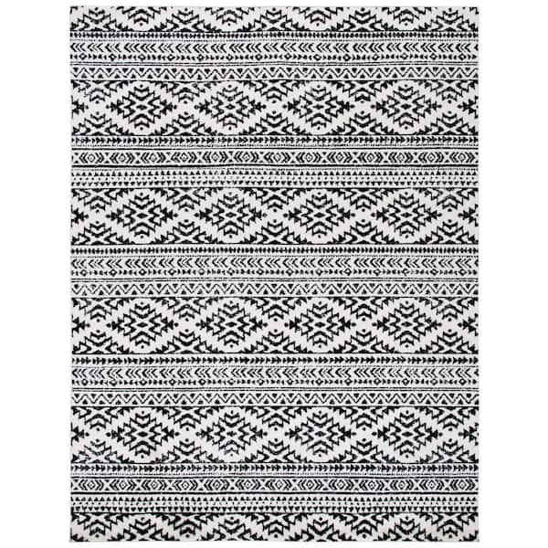 SAFAVIEH Tulum Ivory/Black 9 ft. x 12 ft. Striped Tribal Geometric Area Rug
