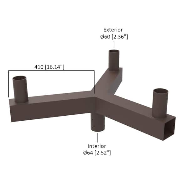 30 in. 120-Degree Triple Low Profile Bullhorn Mounting Bracket Tenon Adapter for Round Outdoor Pole Lights