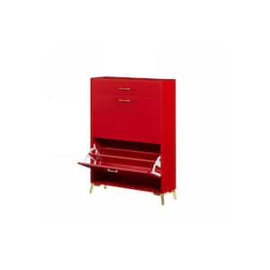31.5 in. W x 9.4 in. D x 42.9 in. H Red Wood Linen Cabinet Shoe Cabinet with 2-Flip-up Drawers