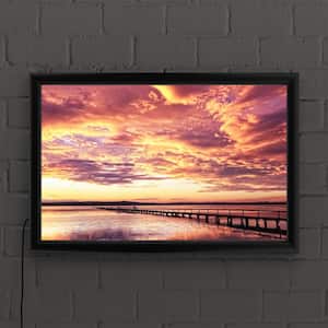 "Sunset on the lake" by Beata Czyzowska Framed with LED Light Landscape Wall Art 16 in. x 24 in.