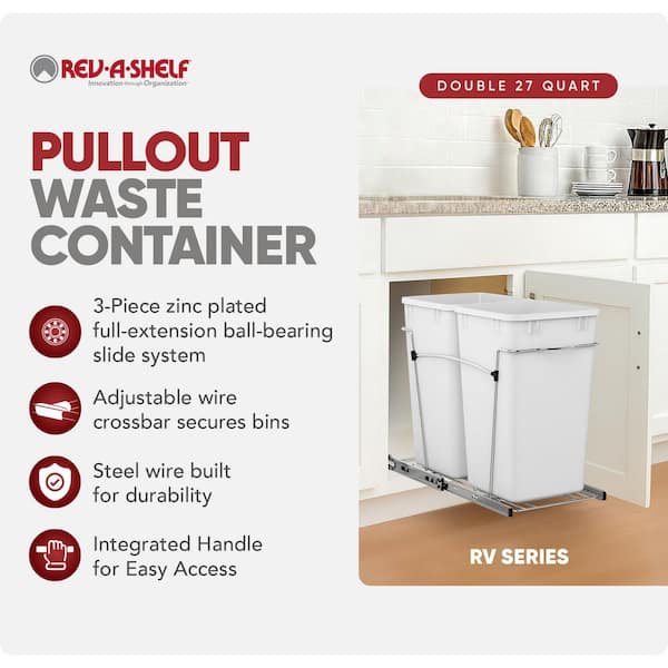 White Double Pull Out Trash Can 27 qt. for Kitchen