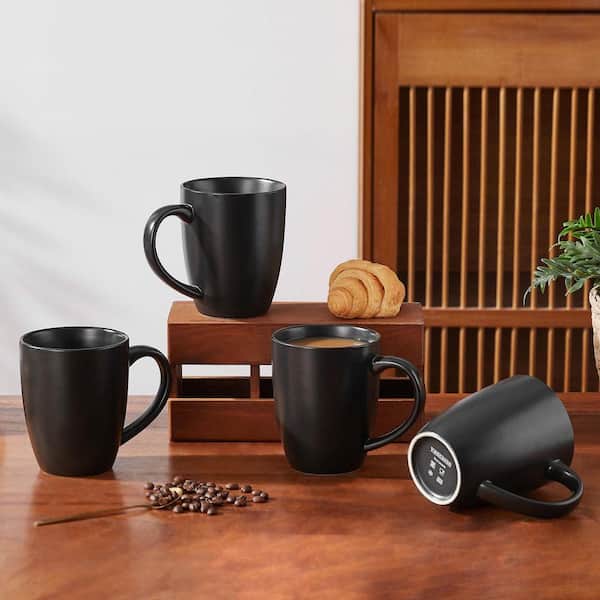 vancasso 16 oz. Matte Black Stoneware Coffee Mugs (Set of 4) Tea Cups with  Handle Coffee Mug Set-Microwave and Dishwasher Safe VC-PLA-BK-4DBZ