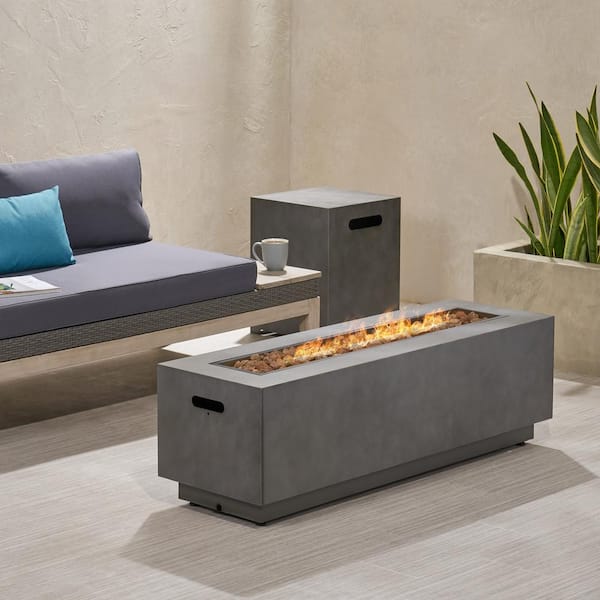 Wellington 15.25 in. x 19.75 in. Rectangular Concrete Propane Outdoor Patio Fire Pit in Dark Grey with Tank Holder