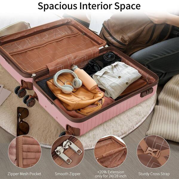LIVACA 3-Piece Pink Lightweight ABS Plastic Hardside Spinner Carry