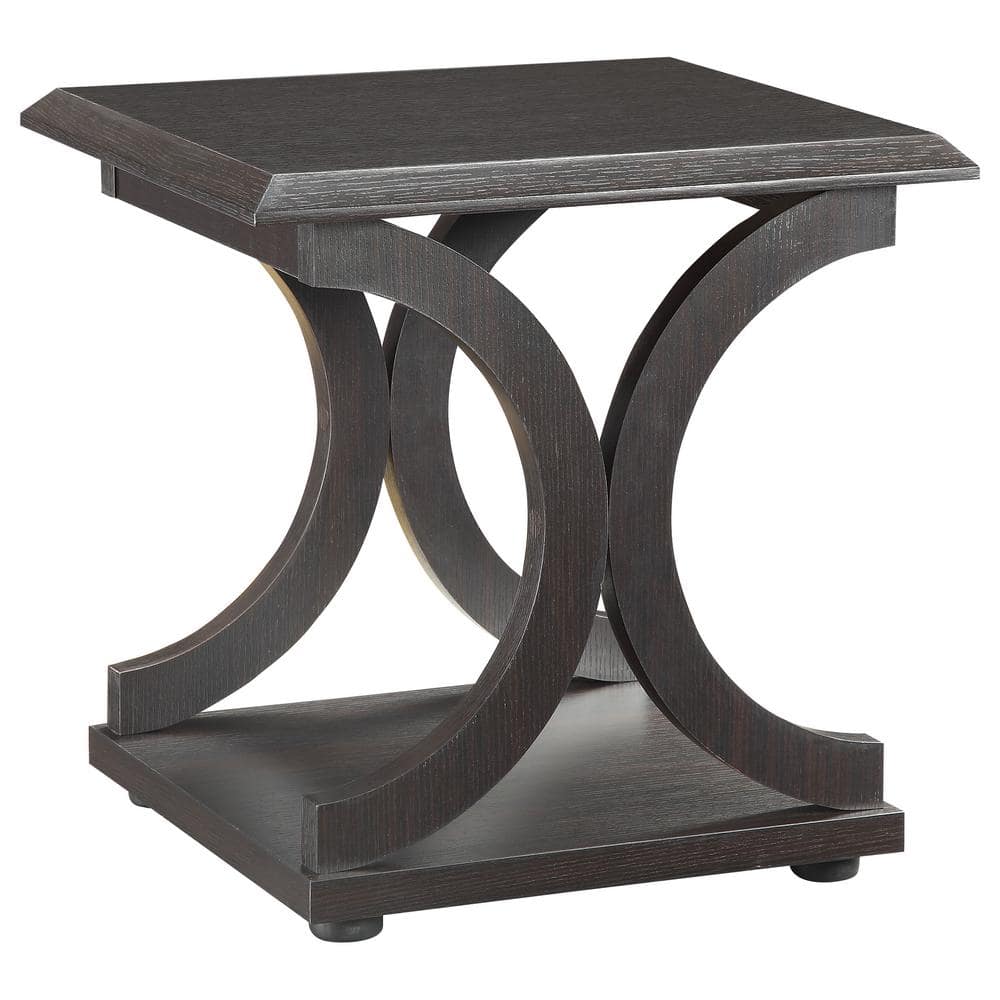 Transitional Black Wood Rectangular End Table with Shelf