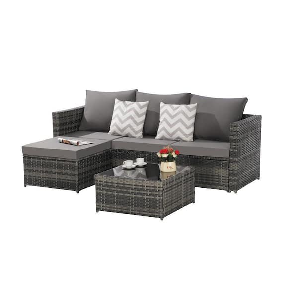 Cisvio Grey 2-Piece Wicker Outdoor Sectional Set with Grey Cushions