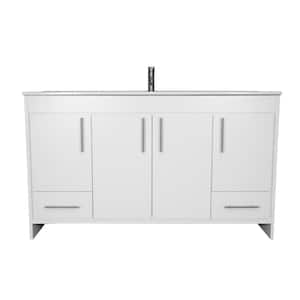 Pacific 60 in. Modern Bathroom Vanity in White with Integrated Ceramic Top and Brushed Nickel Handles