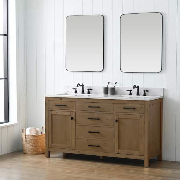 60 Inch Bathroom Vanity, Double Sink Vanity, White Shaker Cabinet, Solid  Wood Furniture, Vanity With Drawers, Natural Wood Vanity, Storage 