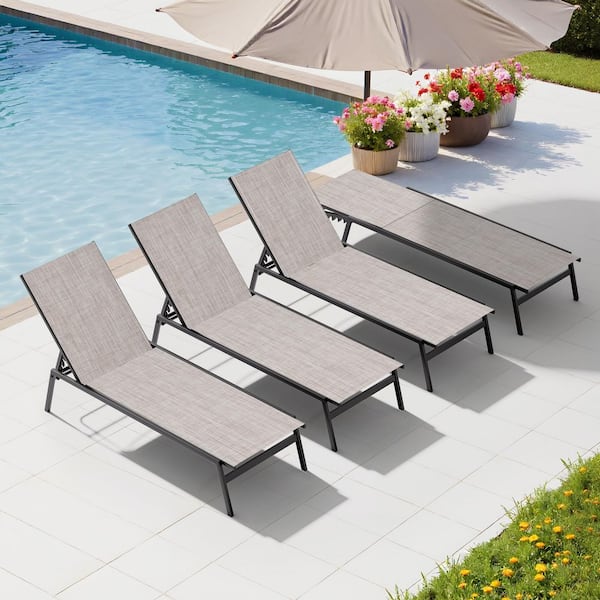 4-Piece Metal Outdoor Patio Reclining Adjustable Chaise Lounge Chairs in Beige