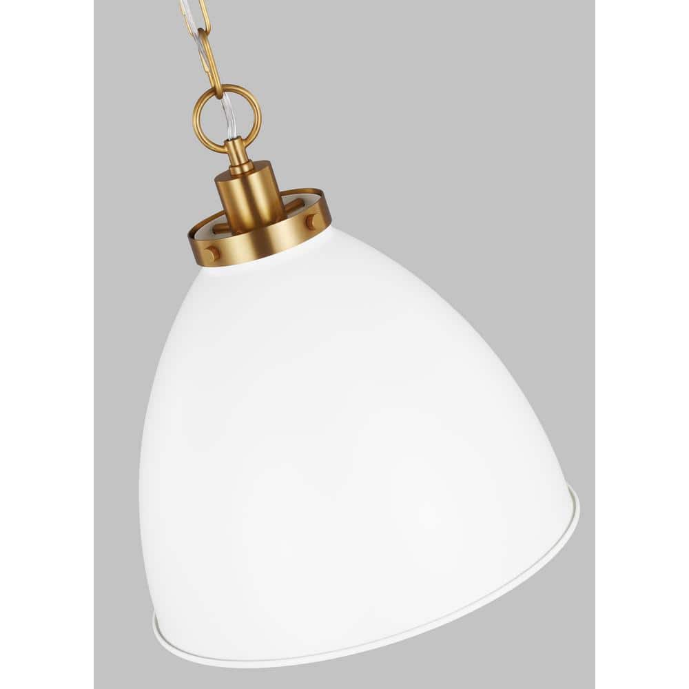 Matte White and Burnished Brass 13.5" Indoor/Outdoor Dome Pendant