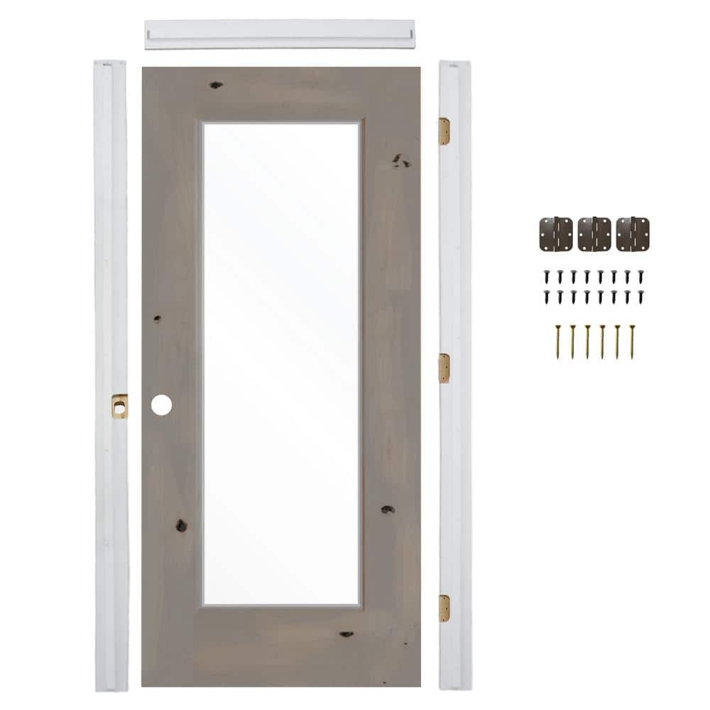 32in.x80in. Right-Hand 1Lite Clear Glass Grey Stain Alder Wood Assembly Required Interior Door Kit w/QuickAssemble Jamb price history on PriceWatchPro