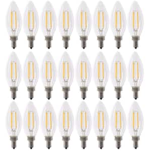 60W Equivalent B10 E12 Candelabra Dimmable Filament CEC Clear Glass Chandelier LED Light Bulb Daylight 5000K (24-Pack)