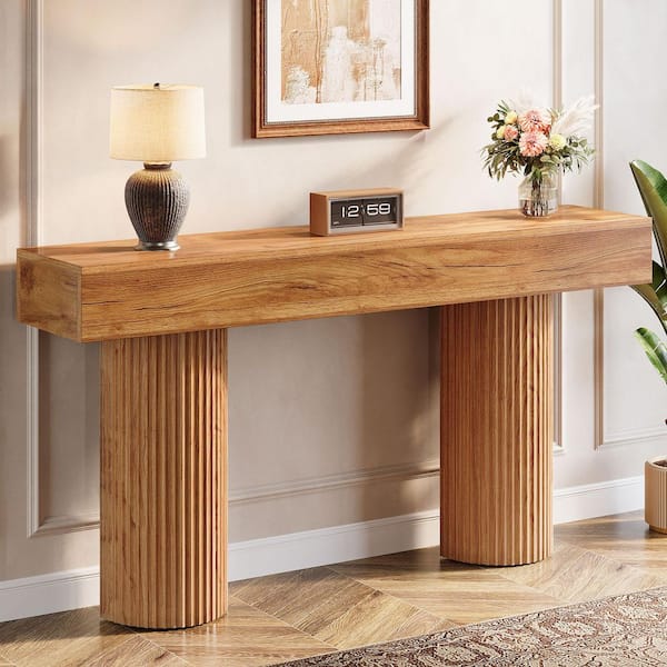 TRIBESIGNS WAY TO ORIGIN Benjamin 63 in. Brown Rectangle Wood Console Table, Narrow Long Entryway Hallway Table Sofa Table Behind the Couch