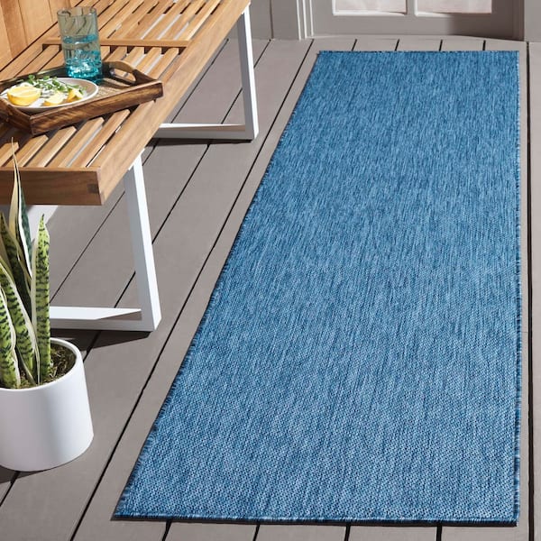 Beach House Blue 2 ft. x 8 ft. 2-Toned Solid Indoor/Outdoor Runner Rug