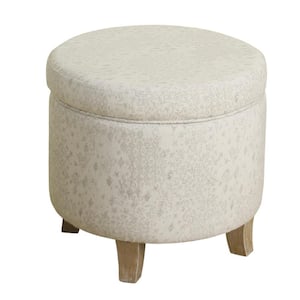 Gray and Brown Fabric Round Storage Ottoman