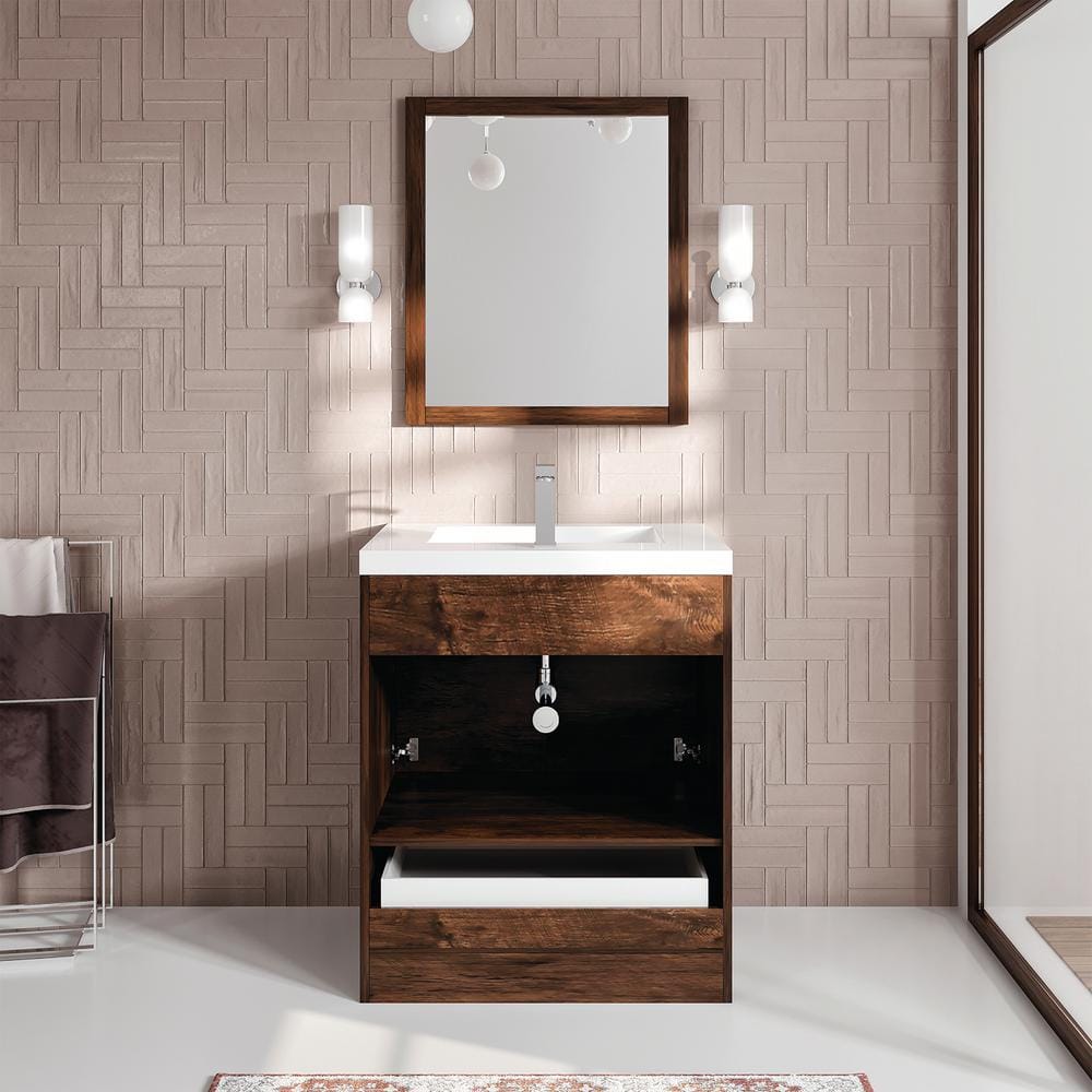 Lugano 24" Rosewood Bathroom Vanity with White Acrylic Top