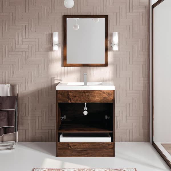 Eviva Lugano 24 in. W x 19 in. D x 36 in. H Single Bath Vanity in Rosewood with White Acrylic Top and White Integrated Sink
