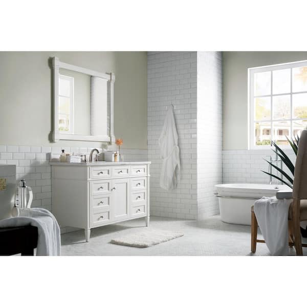 James Martin Vanities Brittany 48.0 in. W x 23.5 in. D x 34 in. H Single Bath Vanity in Bright White with Arctic Fall Solid Surface Top
