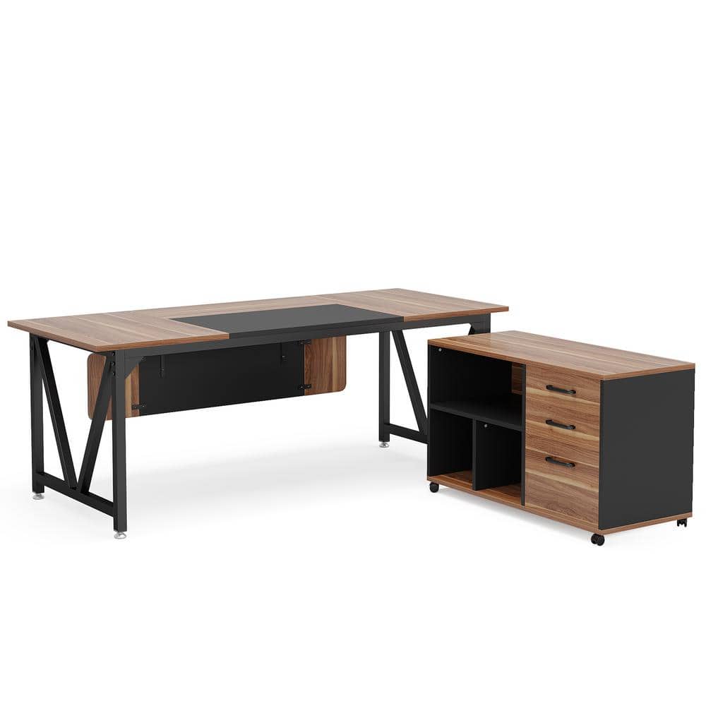 Tribesigns Cassey 70.8 in. Executive Desk with 35.4 in. File Cabinet ...