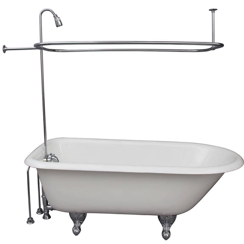 5.6 ft. Cast Iron Ball and Claw Feet Roll Top Tub in White with Polished Ch