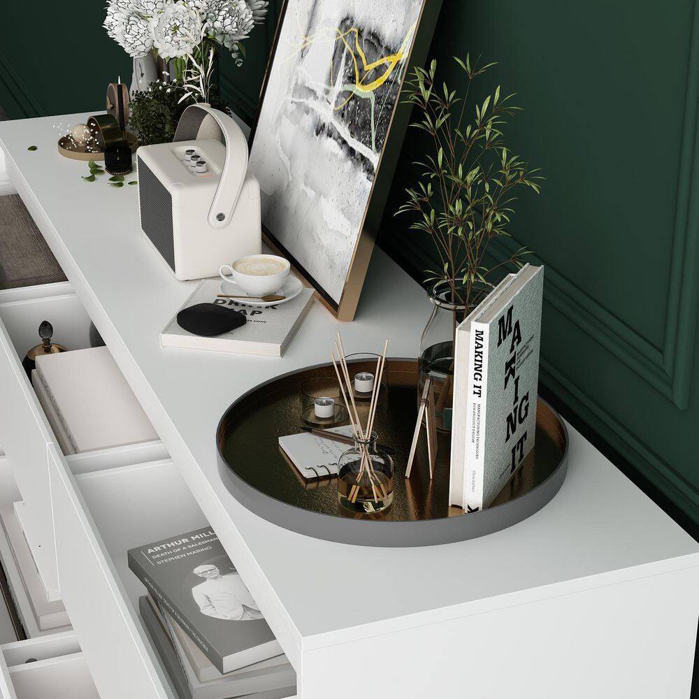 9-Drawer White Paint Finish Dresser Chest of Drawers 31.5 in. H x 63 in. W x 15.7 in. D - thumbnail 4