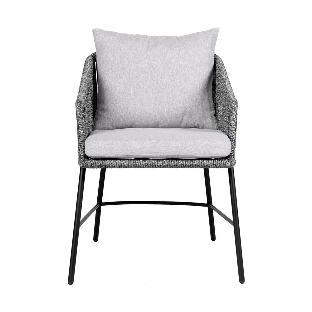 Gray Rope and Black Steel Outdoor Dining Chair with Cushions