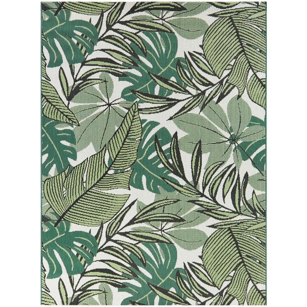 Green Area Rug Paint Style Natural Green Plant Flower Pattern