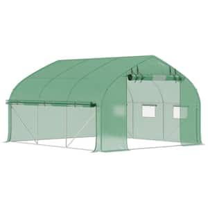 Walk-in Greenhouse with Zippered Mesh Door, Mesh Windows and Roll-Up Sidewalls Steel Hoops