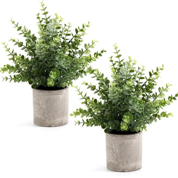 12 ft. Artificial Eucalyptus Tree in Pot Green Lifelike Real Touch Leaves for Home Office Tabletop Decor 2 Pack