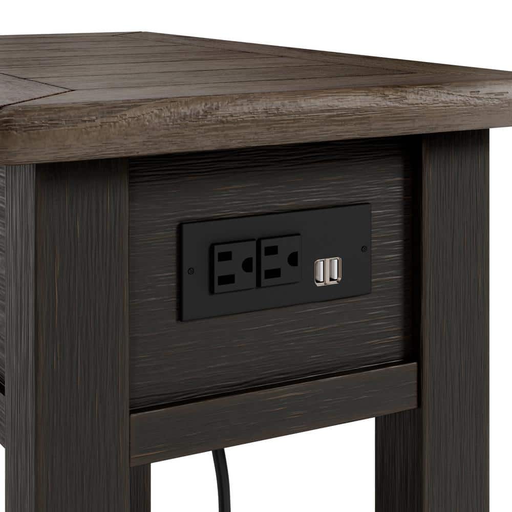 Modern Tyler Creek 14'' Chairside End Table with USB Ports, Black/Brown