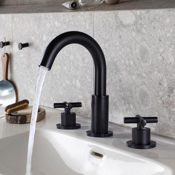 8 in. W spread Deck Mount 2-Handle Bathroom Faucet in Matte Black