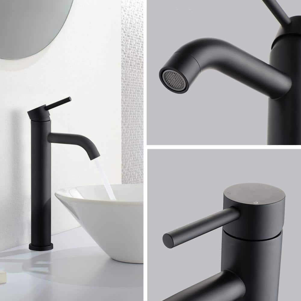 Matte Black Stainless Steel Single Handle Vessel Sink Faucet