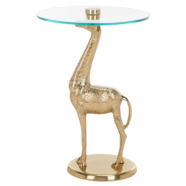 SAFAVIEH Gillard 22.75 in. Gold Giraffe Glass End Table