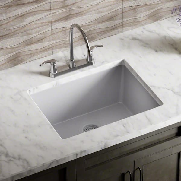 MR Direct Silver Quartz Granite 22 in. Single Bowl Dualmount Kitchen Sink with Matching Strainer