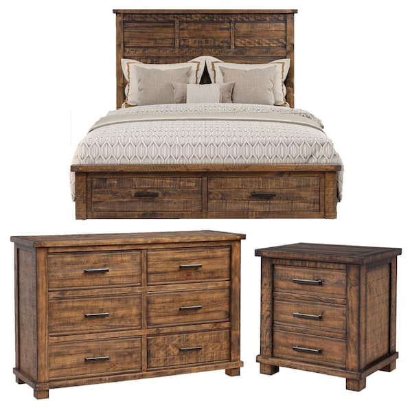 Magic Home 3 Piece Rustic Reclaimed, Natural Wood King Bed