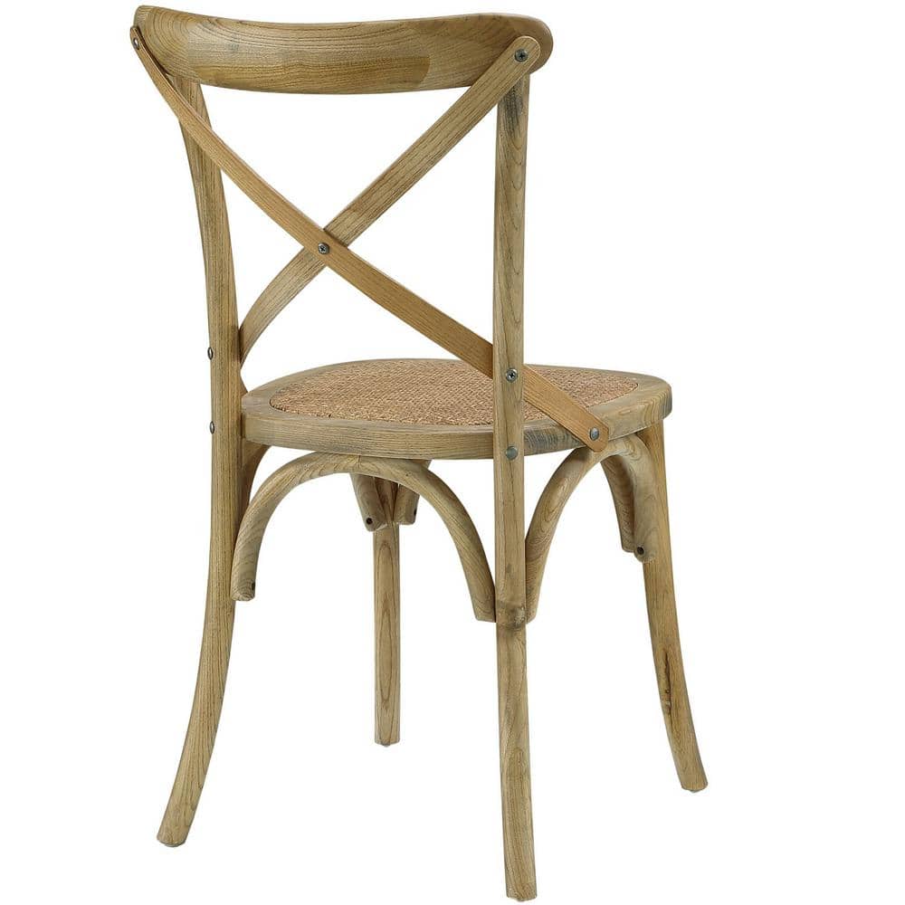 Natural Wood and Cane Cross Back Dining Side Chair
