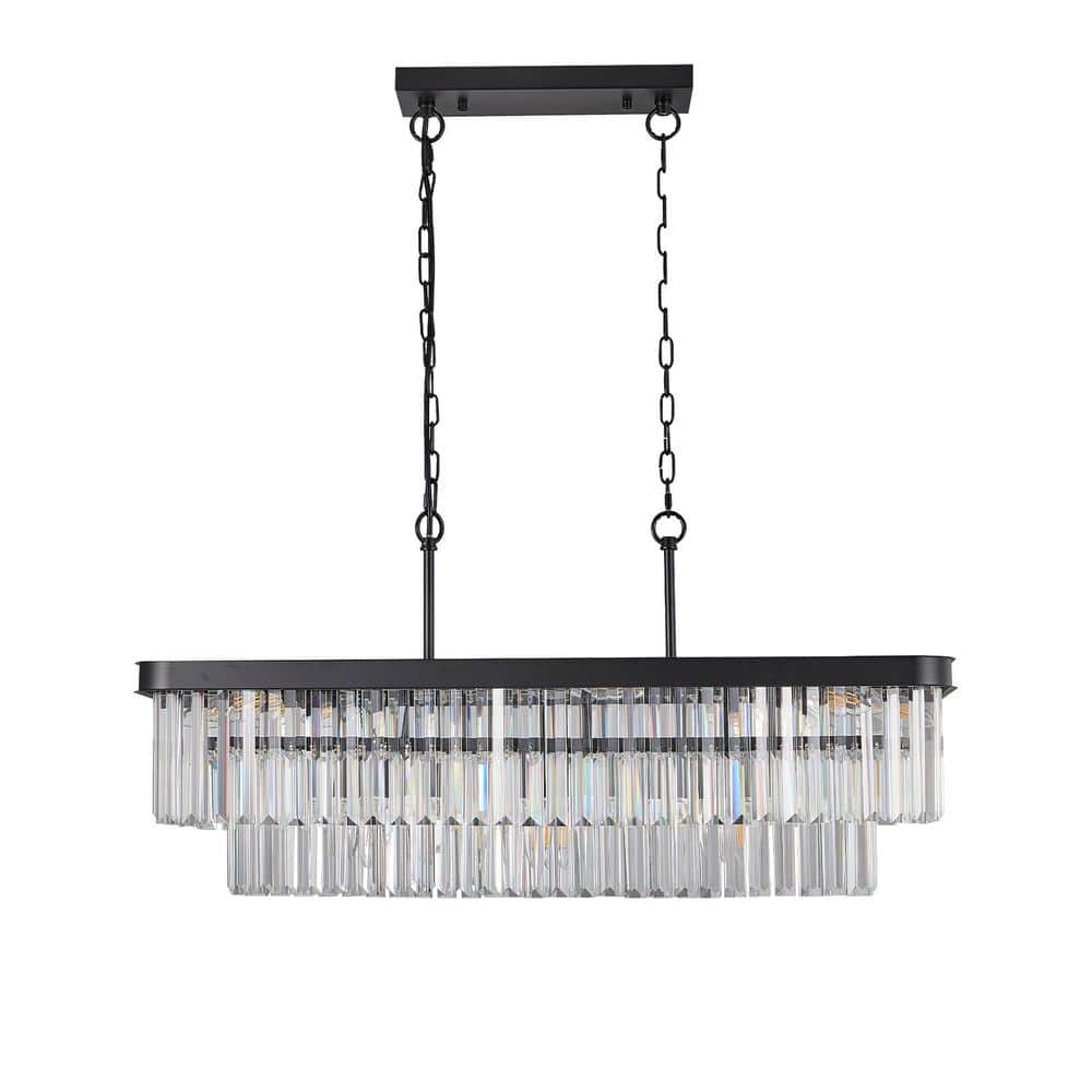 11-Light Rectangular Black Crystal Chandelier with Farmhouse Iron Hanging Light Fixture (Bulb Not Included) price history on PriceWatchPro