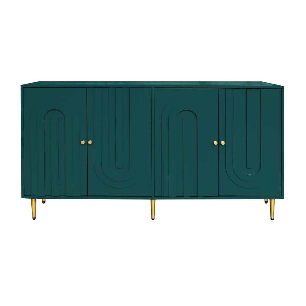 Modern Green Wood Pantry Organizer, Sideboard Buffet Server Cabinet with 4 