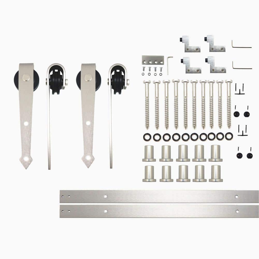 12 ft./144 in. Brushed Nickel Non-Bypass Sliding Barn Door Hardware Kit Arrow Design Roller for Double Doors price history on PriceWatchPro