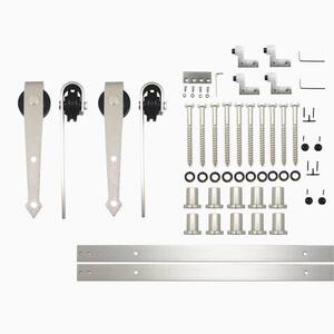 12 ft./144 in. Brushed Nickel Non-Bypass Sliding Barn Door Hardware Kit Arrow Design Roller for Double Doors