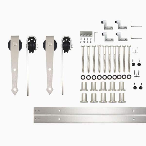 HOMACER 13 ft./156 in. Brushed Nickel Non-Bypass Sliding Barn Door Hardware Kit Arrow Design Roller for Double Doors