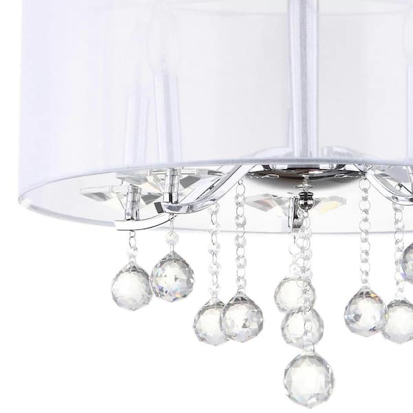 Etude 5-Light Chrome/Crystal Drum Hanging Pendant Lighting with Transparent Off-White Shade