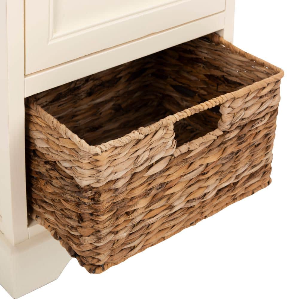 Distressed Cream Pine Wood Tall Accent Cabinet
