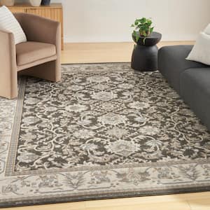 Serenity Home Ivory Grey Blue 9 ft. x 12 ft. Medallion Traditional Area Rug