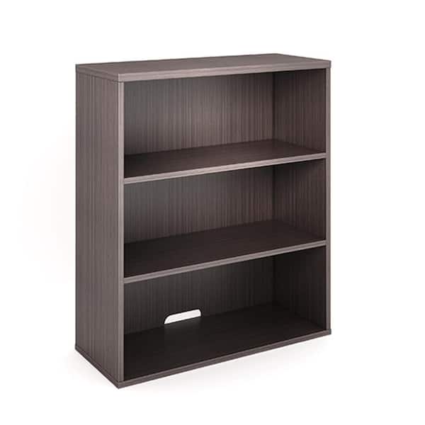 Mery 36 in. Tall Smoke Gray Wood 3-Shelf Hutch Standard Office Bookcase with Wire Hole
