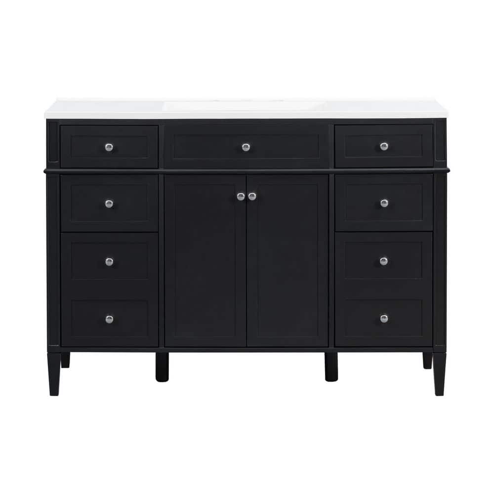 48 in. Single Sink Freestanding Black Bath Vanity with White Composite Top Unassembled